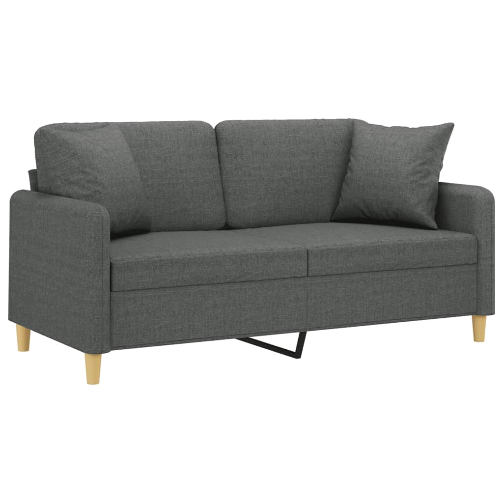 2-Seater Sofa with Throw Pillows Dark Grey 140 cm Fabric