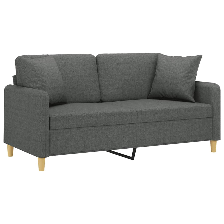 2-Seater Sofa with Throw Pillows Dark Grey 140 cm Fabric