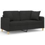 2-Seater Sofa with Throw Pillows Black 140 cm Fabric - Front View