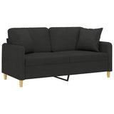 2-Seater Sofa with Throw Pillows Black 140 cm Fabric - Side View