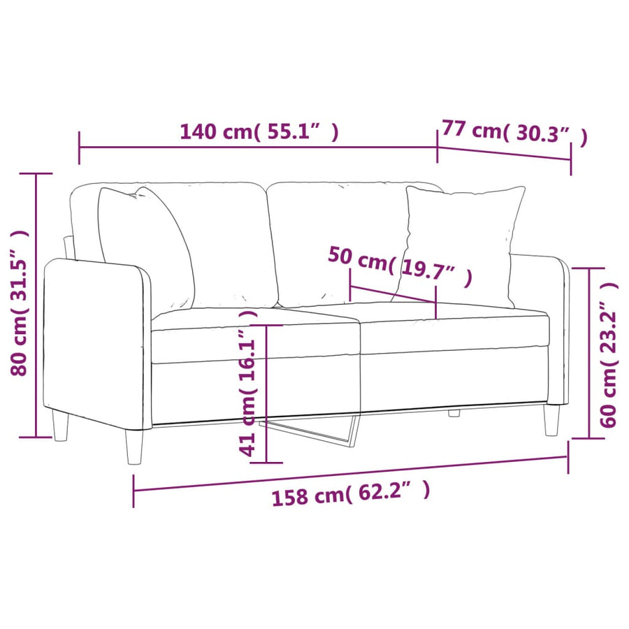 2-Seater Sofa with Throw Pillows Black 140 cm Fabric