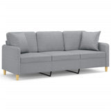 3-Seater Sofa with Throw Pillows Light Grey 180 cm Fabric