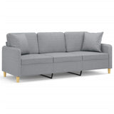 3-Seater Sofa with Throw Pillows Light Grey 180 cm Fabric - Front View