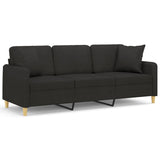 3-Seater Sofa with Throw Pillows Black 180 cm Fabric - Front View