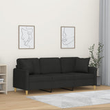 3-Seater Sofa with Throw Pillows Black 180 cm Fabric