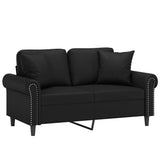 2-Seater Sofa with Throw Pillows Black 120 cm Faux Leather - Side View
