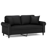2-Seater Sofa with Throw Pillows Black 140 cm Faux Leather - Front View