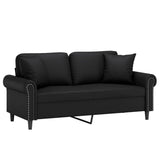 2-Seater Sofa with Throw Pillows Black 140 cm Faux Leather - Side View