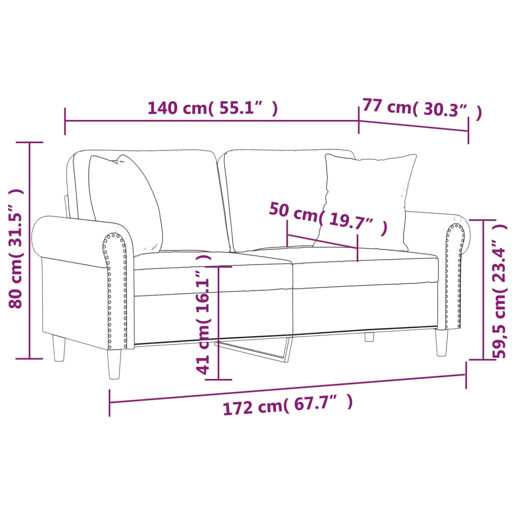 2-Seater Sofa with Throw Pillows Black 140 cm Faux Leather