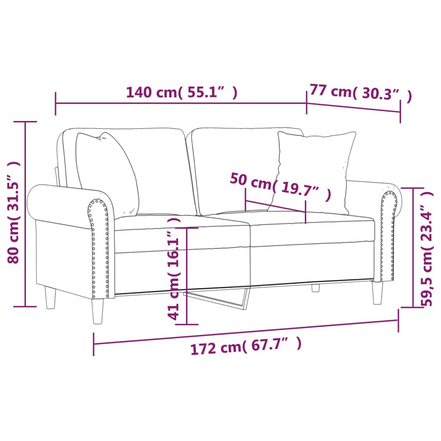 2-Seater Sofa with Throw Pillows Black 140 cm Faux Leather