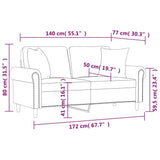2-Seater Sofa with Throw Pillows Light Grey 140 cm Velvet
