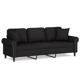 3-Seater Sofa with Throw Pillows Black 180 cm Velvet - Front View