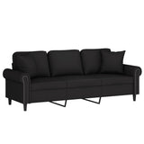 3-Seater Sofa with Throw Pillows Black 180 cm Velvet - Side View