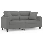 2-Seater Sofa with Pillows Dark Grey 140 cm Microfibre Fabric