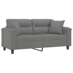 2-Seater Sofa with Pillows Dark Grey 140 cm Microfibre Fabric