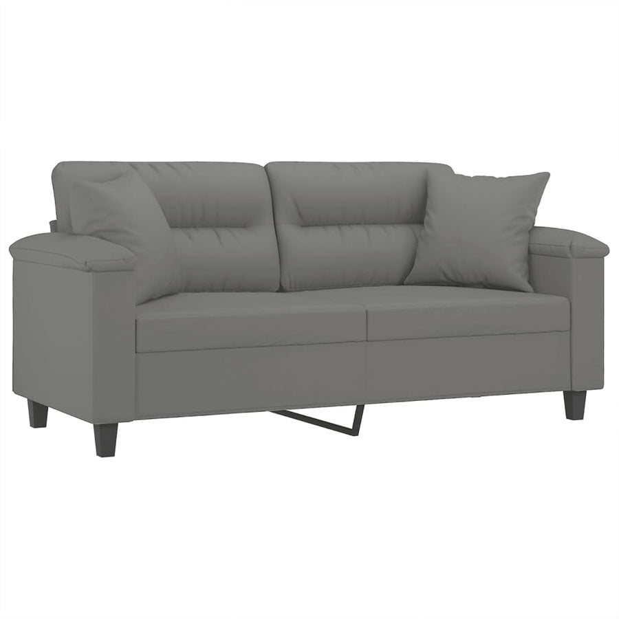 2-Seater Sofa with Pillows Dark Grey 140 cm Microfibre Fabric