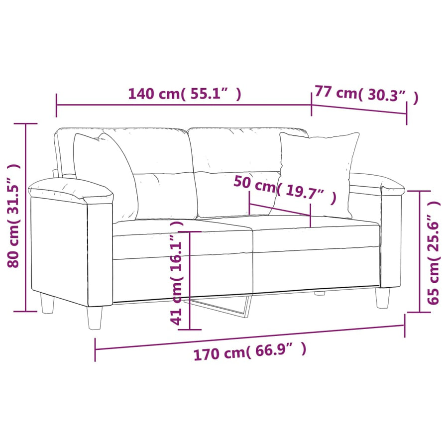 2-Seater Sofa with Pillows Dark Grey 140 cm Microfibre Fabric