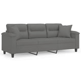 3-Seater Sofa with Pillows Dark Grey 180 cm Microfibre Fabric