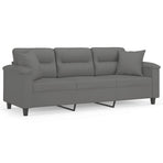 3-Seater Sofa with Pillows Dark Grey 180 cm Microfibre Fabric