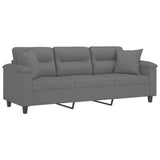 3-Seater Sofa with Pillows Dark Grey 180 cm Microfibre Fabric