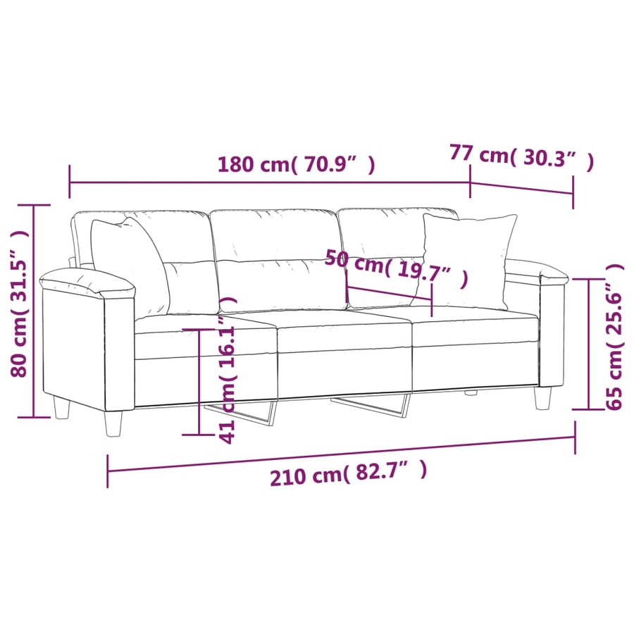 3-Seater Sofa with Pillows Dark Grey 180 cm Microfibre Fabric