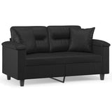 2-Seater Sofa with Throw Pillows Black 120 cm Faux Leather - Front View