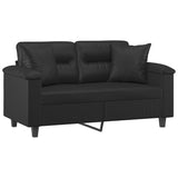 2-Seater Sofa with Throw Pillows Black 120 cm Faux Leather - Side View