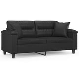 2-Seater Sofa with Throw Pillows Black 140 cm Faux Leather - Front View