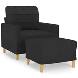 Sofa Chair with Footstool Black 60 cm Fabric - Front View