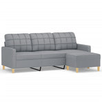 3-Seater Sofa with Footstool Light Grey 180 cm Fabric