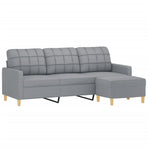 3-Seater Sofa with Footstool Light Grey 180 cm Fabric