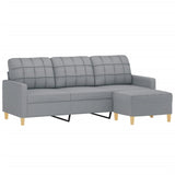 3-Seater Sofa with Footstool Light Grey 180 cm Fabric - Side View