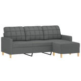 3-Seater Sofa with Footstool Dark Grey 180 cm Fabric - Side View