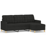 3-Seater Sofa with Footstool Black 180 cm Fabric - Front View