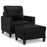 Sofa Chair with Footstool Black 60 cm Faux Leather - Front View