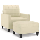 Sofa Chair with Footstool Cream 60 cm Faux Leather - Front View