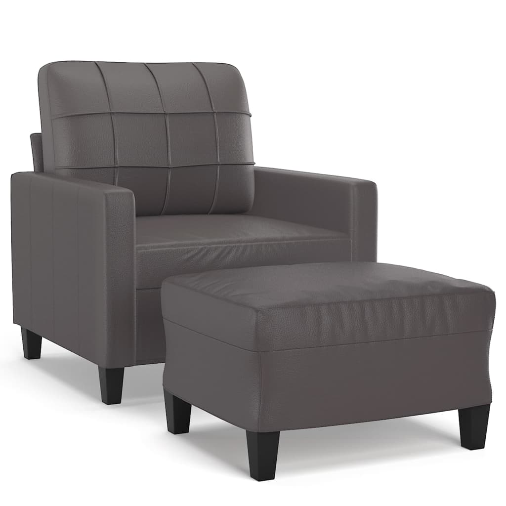 Sofa Chair with Footstool Grey 60 cm Faux Leather