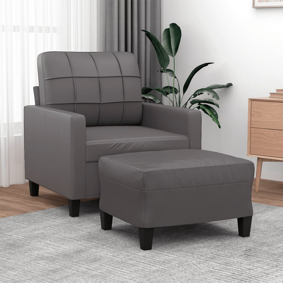 Sofa Chair with Footstool Grey 60 cm Faux Leather