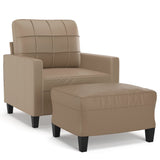 Sofa Chair with Footstool Cappuccino 60 cm Faux Leather - Front View