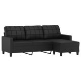 3-Seater Sofa with Footstool Black 180 cm Faux Leather - Side View