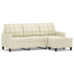 3-Seater Sofa with Footstool Cream 180 cm Faux Leather
