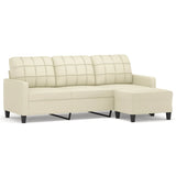 3-Seater Sofa with Footstool Cream 180 cm Faux Leather - Front View