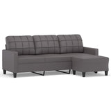 3-Seater Sofa with Footstool Grey 180 cm Faux Leather - Front View