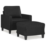 Sofa Chair with Footstool Black 60 cm Faux Leather - Front View
