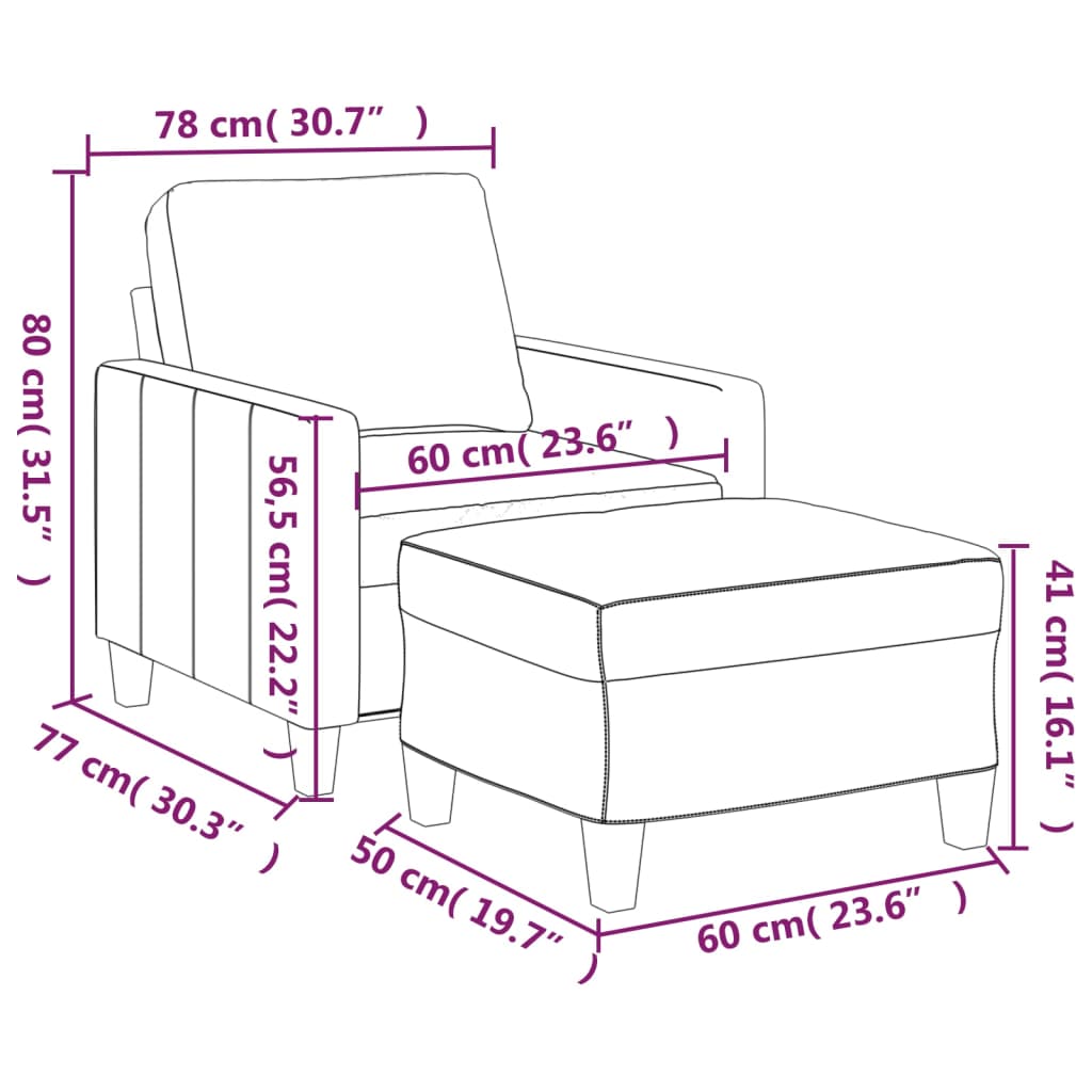 Sofa Chair with Footstool Black 60 cm Faux Leather