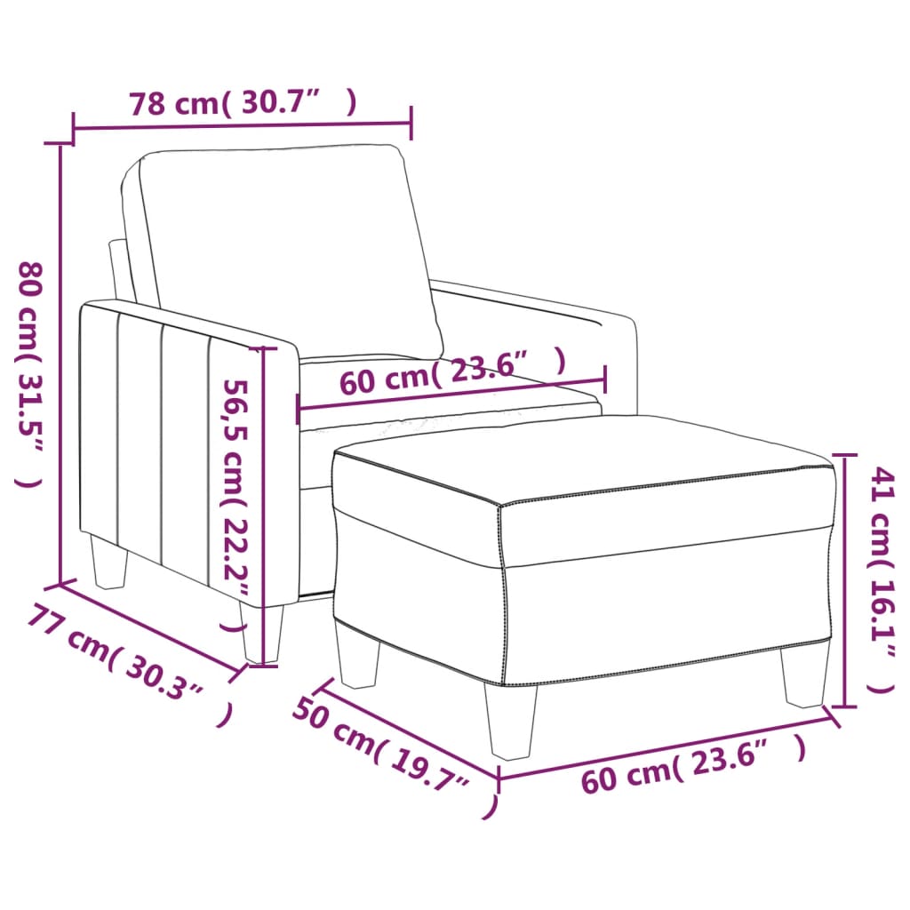 Sofa Chair with Footstool Cream 60 cm Faux Leather