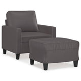 Sofa Chair with Footstool Grey 60 cm Faux Leather - Front View