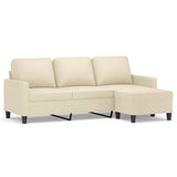 3-Seater Sofa with Footstool Cream 180 cm Faux Leather - Front View
