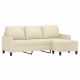 3-Seater Sofa with Footstool Cream 180 cm Faux Leather