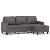 3-Seater Sofa with Footstool Grey 180 cm Faux Leather - Front View